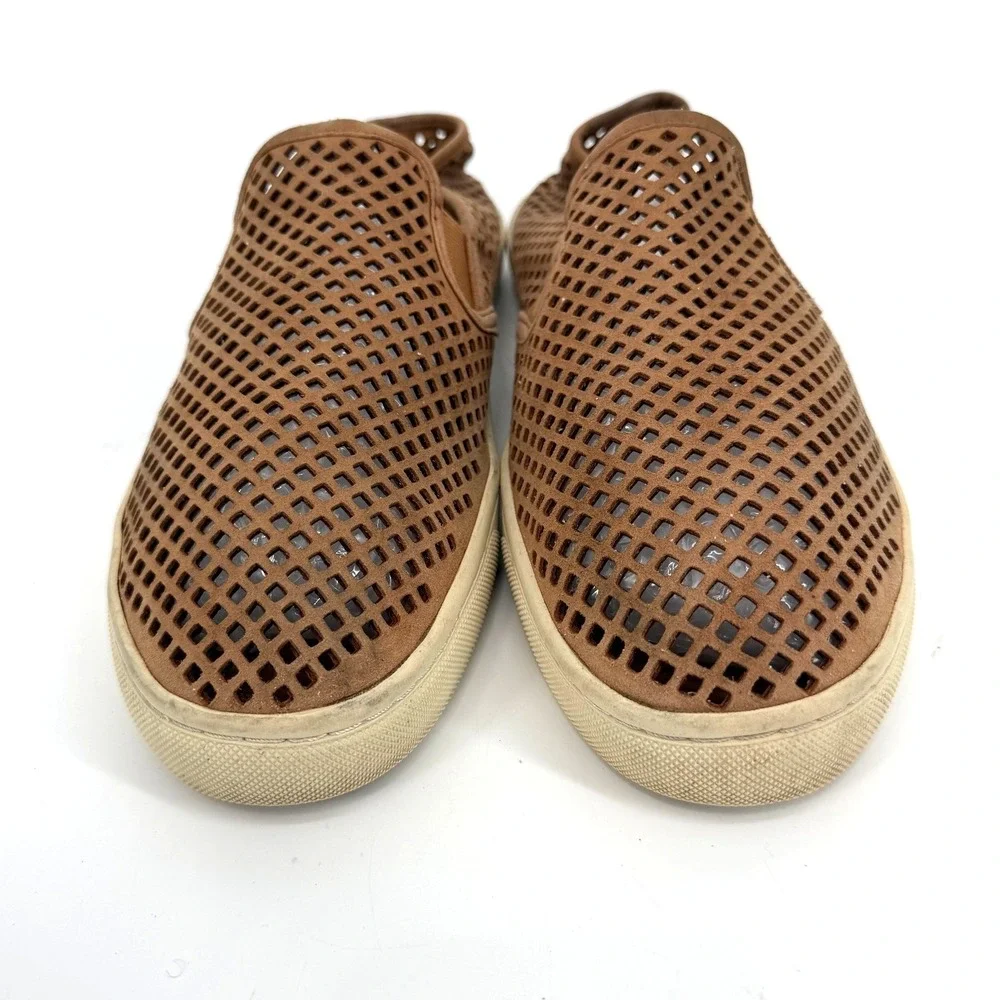 Tory Burch Tan Brown Perforated Leather Jesse Slip On Sneaker Shoe Womens 10.5
